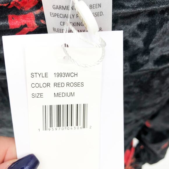 WAYF Women's Clique Velvet Minidress Medium Red Roses Ruched Long Sleeve NWT - Picture 12 of 12